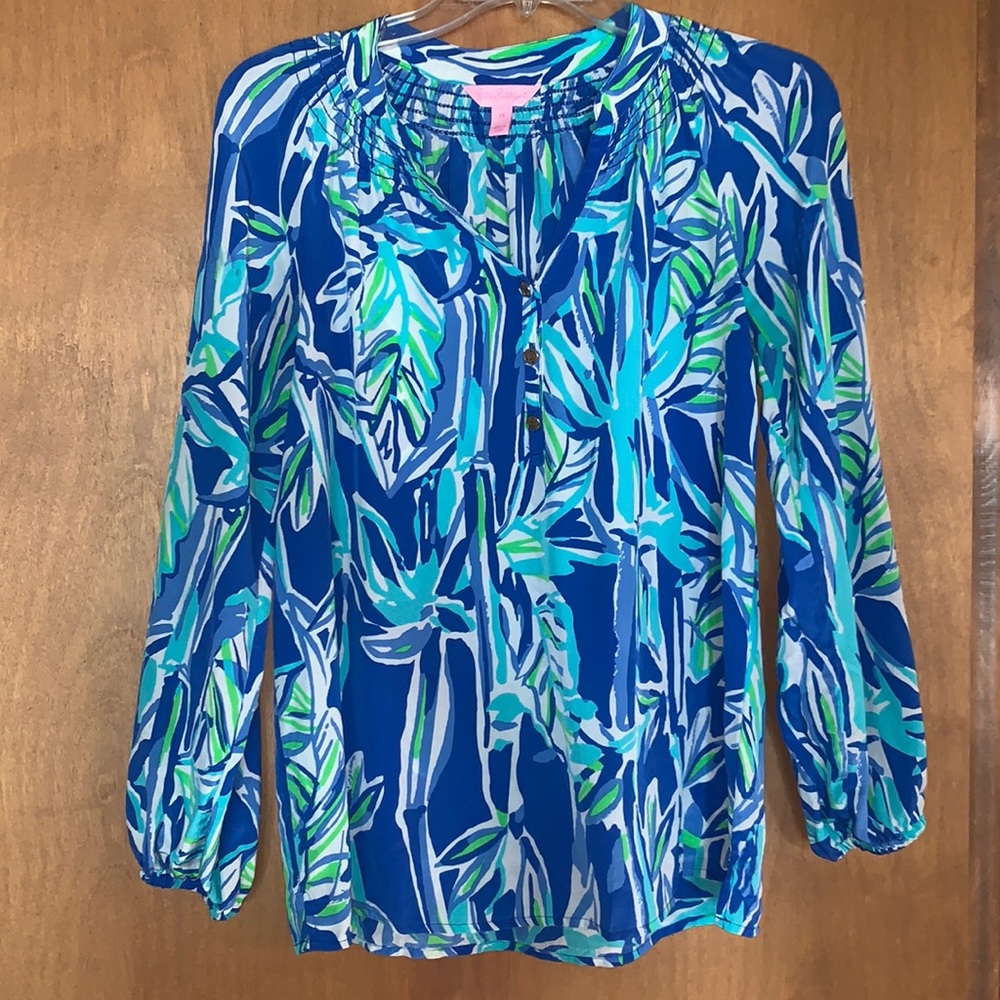 Lilly Pulitzer - Elsa Top - 100% Silk - Bamboo pattern - Sz XS